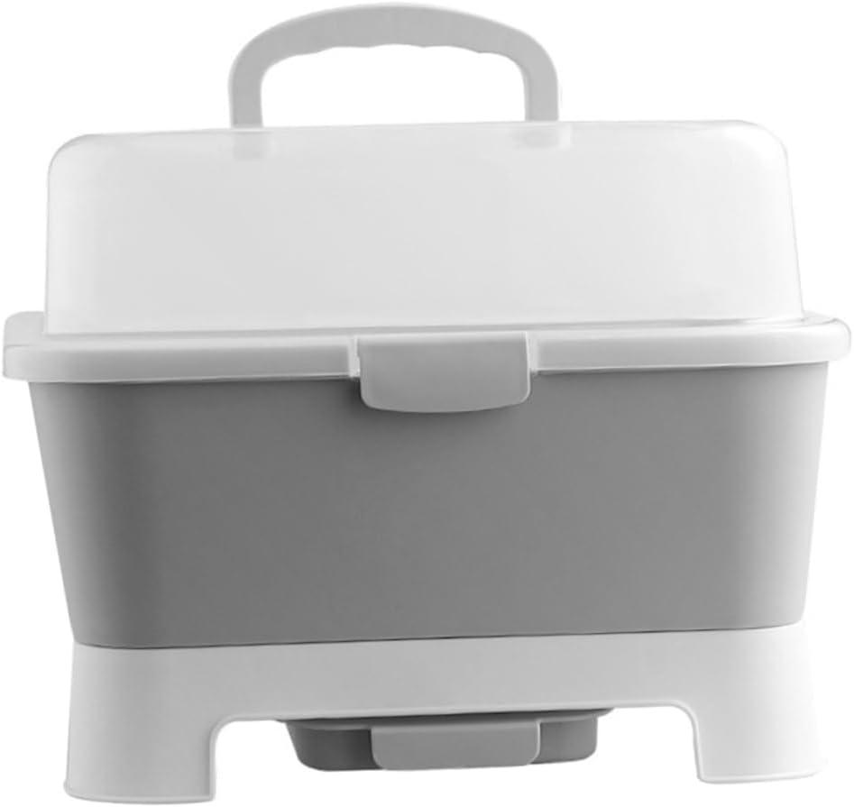 Bowl Storage Box with Drain Board Dish Rack Sink Dish Drainer Holder Utensil Organizer Countertop Storage Grey
