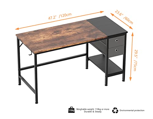 HOMIDEC Office Desk, Computer Desk with Drawers 47" Study Writing Desks for Home with Storage Shelves, Desks & Workstations for Home Office Bedroom - Image 4