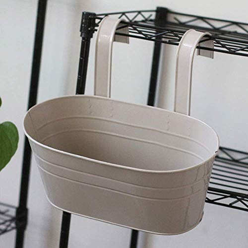 hehsd0 Plante Boite Récipient Jardin Ornements Fleur Pots Seau Balcon Windowsill Double Crochet Détachable Bonsaï Maison Mural Décor Suspendu Plantes Vase Clôture Bureau (Blanc) - Gris, Free Size Cover