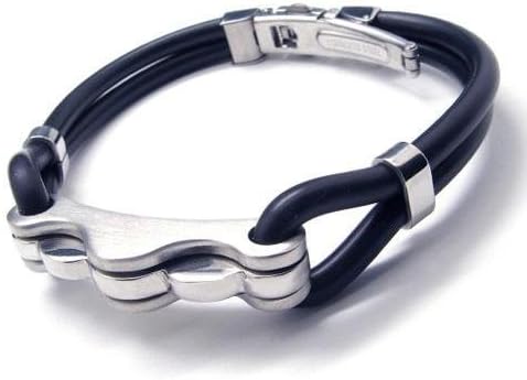 Atlas Jewels Men's Stainless Steel Knuckle Black Rubber Bracelet