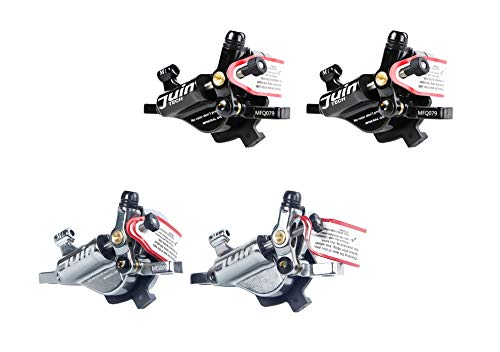 Juin Tech M1 Hybrid Hydraulic Disc Brake Caliper Set - Cable-Actuated Post Mount Brakes for Road,E-Bike, MTB, Cyclocross - High Stopping Power Upgrade, Front & Rear, Silver Gray