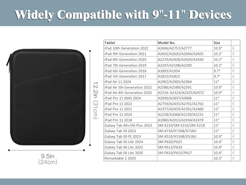 Image of TiMOVO 9-11 inch Tablet Sleeve Bag with Pocket, Black | Fits iPad 11 inch A16 2025, iPad 10.9 inch /10.2 inch, Air 11 inch 5th /4th Gen, Galaxy Tab A9+ /A11 Plus 11 inch