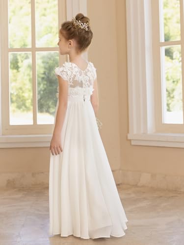 Chiffon Lace Flower Girl Dresses for Wedding White A-Line Cap Sleeve Long Junior Bridesmaid Brithday Party Gown2