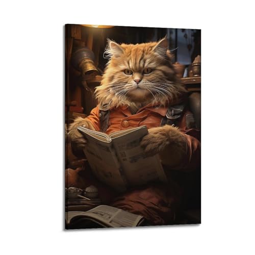 Toile chat orange lisant de 20x30 cm : impression haute définition