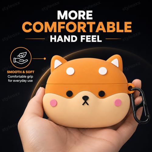 Image of Anvique Silicone Case Cover for Oneplus Nord Buds 4 Pro, Scratch Resistance, Shock Absorption, with Premium Carabiner (ShibaDog Cartoon S)