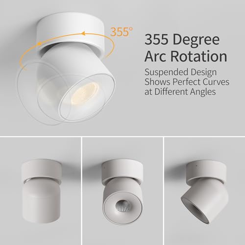 Image of Aisilan 7W Dimmable LED Ceiling Spotlight, Adjustable Directional Surface Flush Mount Lighting, Wall Spot Lights Indoor Accent Fixture Fitting for Kitchen Bedroom Living Room, 3000K, White