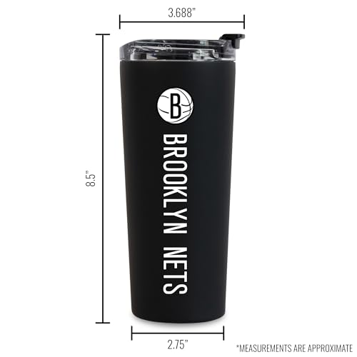 Image of Rico Industries NBA Basketball Brooklyn Nets Black 24oz Stainless Steel Tumbler with Lid and Dual Functioning Lid