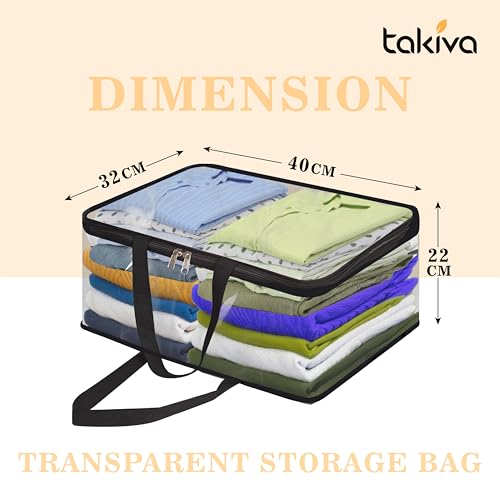Image of TAKIVA Transparent Multipurpose Storage Bag | Saree Cover Bag with Zip for Storing Clothes, Suits, Undergarments, wedding packing | Wardrobe organising (Large, Pack of 4)