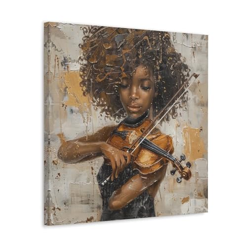 Póster de niños afroamericanos tocando el violín, arte musical negro, decoración de pared, lienzo impreso, ideal para salas de estar, dormitorios, oficinas y decoración del hogar, 70 x 70 cm
