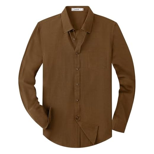 Lusead Camisa social masculina Oxford com botões para negócios, casual, uso diário, manga longa, algodão, modelagem regular, Caramel, G