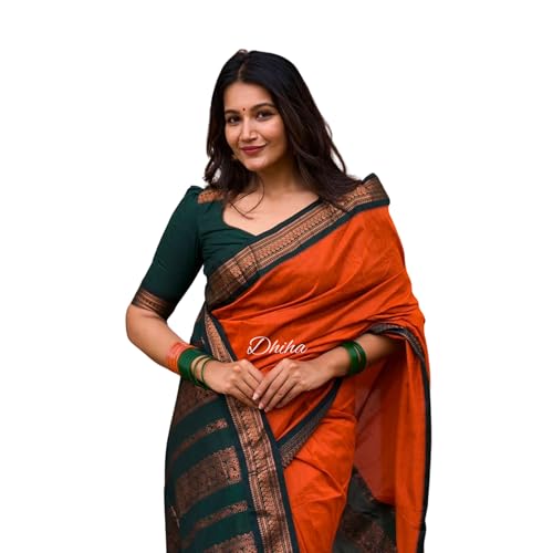 Image of DHIHA Gadwal Cotton Saree for Women | Pure Kalyani Cotton Saree with Zari Border Tassels & Blouse | Kanjivaram Linen Silk | Handloom Weave