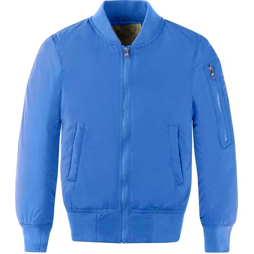 CUNYI Boys' Fashion Zip Up Bomber Jacket Windproof Flight Jacket Lightweight Windbreaker Outdoor, Blue, 150