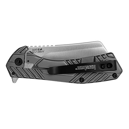 Kershaw Static Pocketknife, 2.9" 8Cr13Mov Stainless Steel Cleaver Plain Edge Blade, Manual Kvt Ball-Bearing Flipper Opening, Folding Edc, Frame Lock System,Silver #TOP4