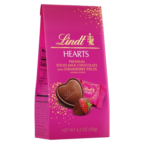 Lindt Valentine's Milk Chocolate Candy Hearts w/Strawberry Bag, 4.2 oz.
