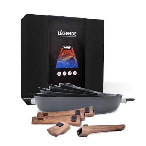 Durandal - Coffret 4 poêles antiadhésives Légende à manches amovibles 20,24,28,32cm -Batterie de cuisine compatible four,induction