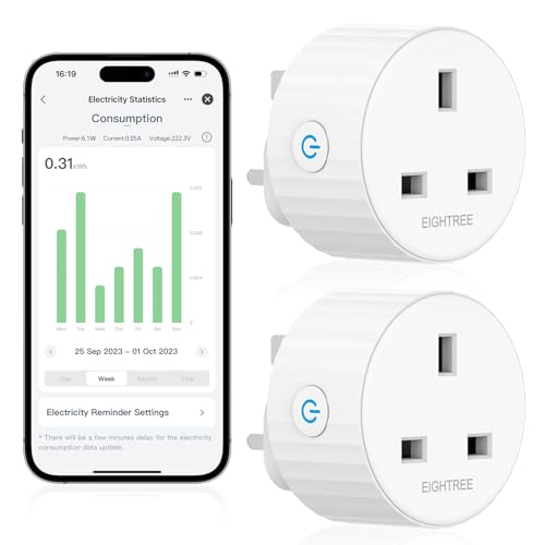 Smart Wifi Plug EIGHTREE, Alexa Wifi Plugs, Smart Plugs that Work with Alexa, Google Home and SmartThings, WIFI Smart Sockets with Remote Control and Timer Function, 2.4GHz Wi-Fi Only, 13A (2 Pack)