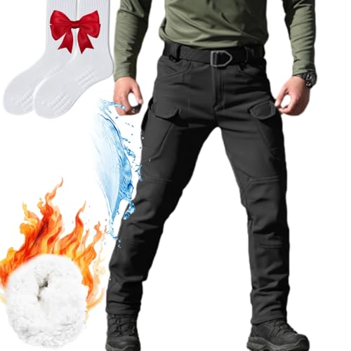 Flexcamo Tactical Winter Fleece Pants - Men's Alpha Camo Cargo Pants (US, Large, Regular, Black)