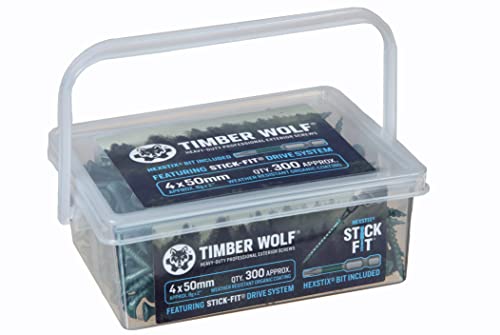 Timber Wolf Exterior Woodscrews - 4.0 x 50mm - Tub of 300, Green, 4.0 x 50mm (Tub 300)