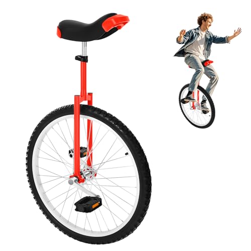 LKHDONG Monocidio de 24 pulgadas, unisex, monociclo para adultos, altura ajustable, 91 – 101 cm, 20 pulgadas, bicicleta de entrenamiento, equilibrio, entrenamiento, varios colores (rojo)