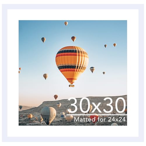 Image of JCJMY 30x30 Picture Frame White with 24x24 Mat, Display Photo 24x24 with Mat or 30 x 30 Without Mat, Wall Hanging Large 30x30 Poster Frame with Shatter Resistant Plexiglass, White