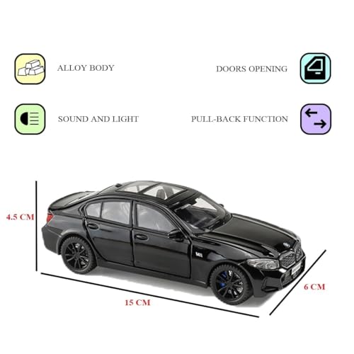 Image of Model Car Exclusive Alloy Metal Pull Back Die-cast Car Metal Pullback Toy car with Openable Doors & Light Music Best Gifts Toys Kids (1:32 Scale B-M-W 320i - Grey)