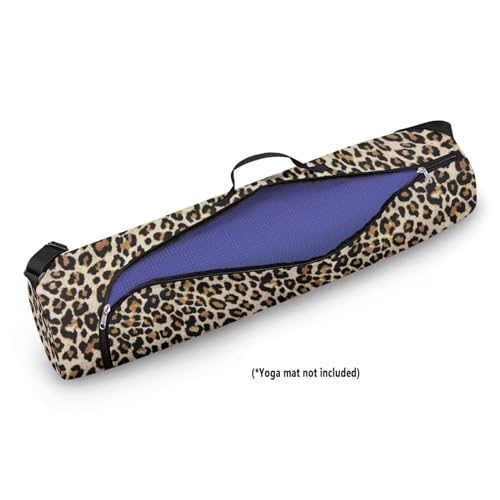 Pzuqiu Leopard Print Yoga Mat Bag for Women & Men Travel Gym Bag for Thick Exercise Yoga Mat Full-Zip Yoga Mat Carrier Bag for Class Workout Park with Adjustable Strap
