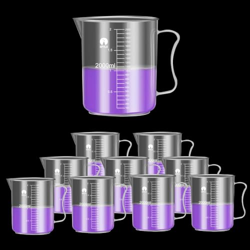 Image of Measuring Jugs, Plastic Food Grade Liquid Measuring Cups Molded Graduations - Chemical Resistant, Autoclavable - Handle for Convenient Lifting (10, 2000ml)