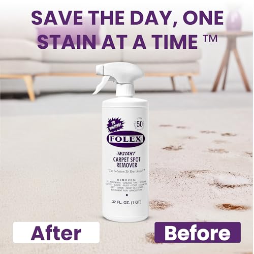 Image of FOLEX Instant Carpet Spot Remover 32 oz - Powerful Stain Remover for Carpets, Upholstery & Rugs - Eliminates Pet Stains, Grease, Red Wine, Food, Makeup & More - With Reusable Cleaning Cloth - 3 Pack