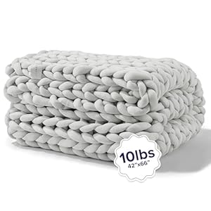 Gravity Blanket Weighted Chunky Knit Blanket, Hand Knitted Blanket, 10 lbs Soft Grey, 42″x 66″, Weighted Blanket for Sleep, Jersey, Breathable Throw Blanket