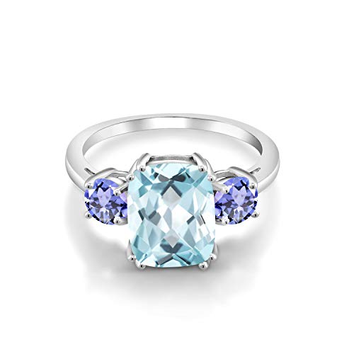 Gem Stone King 3.46カラット シミュレイテッド アクアマリン 指輪 リング レディース 天然石 タンザナイト シルバー925
