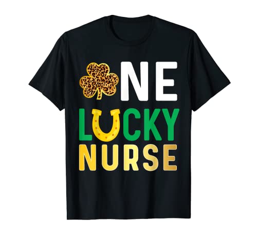 Lucky Nurse Gift St Patrick's Day Shamrock Leopard Plaid Camiseta
