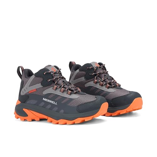 Merrell Moab Speed 2 Mid Waterproof, Gunsmoke/Orange, 3 Wide Little Kid