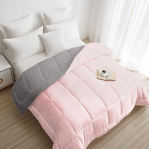 Image of HOME ELEGANCE Comfort Living Microfiber Reversible AC Comforter, 120 GSM, Soft & Cozy, Lightweight Quilt, All Season use, Machine Washable, Queen /Double - 90x100 inches - Rose Dust