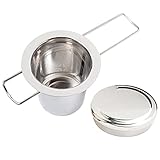 【Muchos orificios de malla extrafinos】 Con muchos orificios de malla extrafinos, el filtro de té puede capturar el té suelto y las partículas finas de té fácilmente; y con una tapa resistente, que es buena para mantener a las moscas alejadas del té, también puede servir como base.