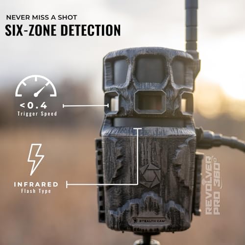 Stealth Cam Revolver Pro 2.0 360 Degree Cellular Camera 40MP, 1-6 Zone On-Demand and Live View, 0.4 Sec Trigger, Built in Memory, HD Photo and Video