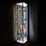 地球家具 ガラスコレクションケース MISTA ミスタ 本体 LEDユニットセット スリムタイプ 高さ163cm 背面ミラータイプ コレクションラック ガラスケース ディスプレイラック ※扉用鍵は別売 (幅40cm ハイタイプ、本体ホワイト＋ホワイトLEDユニット)