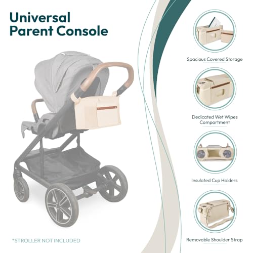 Image of WONDERFOLD Universal Parent Console Stroller Organizer with Insulated Cup Holders, Hook & Loop Closure Handle Attachment, 2 Storage Pockets, Removable Shoulder Strap for Easy Transport