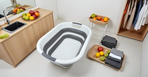 Image of Only 1 left, $2 off saleUpgraded Collapsible Multi-Use Tub - Foldable Bathtub, Laundry Basket, Dish Pan, Storage Bin for Camping, Hiking, Home (Space-Saving, Premium Grey)