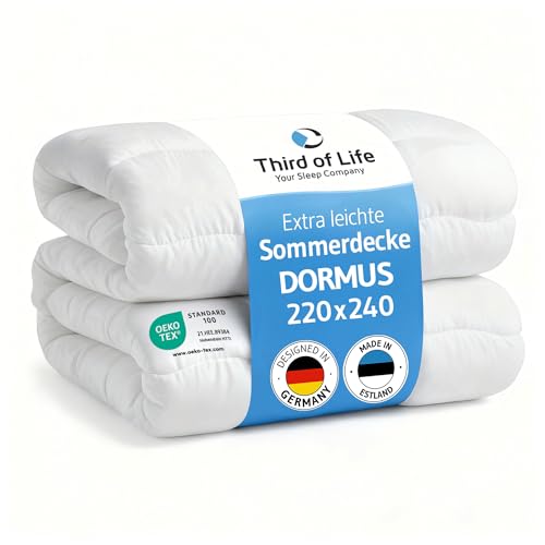 Third of Life Sommerdecke 220x240 Ökotex 100 XXL Bettdecke 240x220 für 2 Personen Extra große & luftige Steppdecke von Schlafexperten Duvet Made in EU