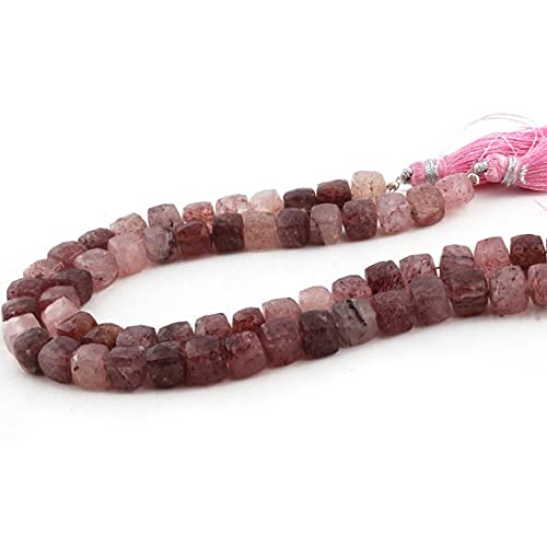 Quartz fraise naturel en perles cubes facettées de 7mm pour création de bijoux de lithothérapie