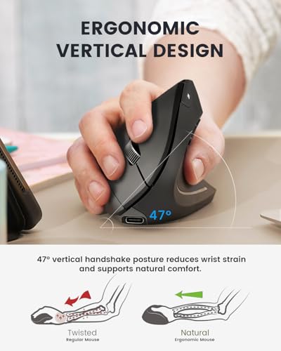Ratón vertical inalámbrico recargable Perixx con función de carga dual avanzada 3