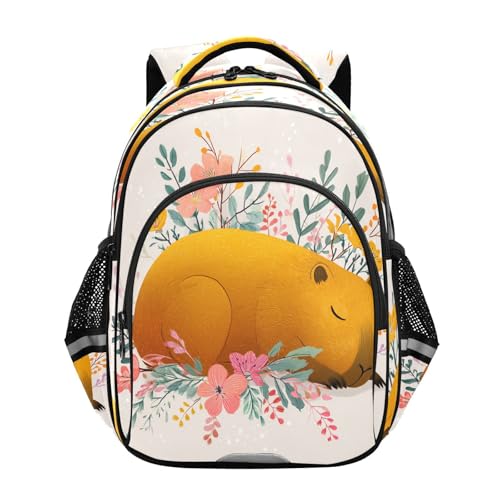 Emelivor Capybara Floral Beige Kids Backpack Toddler School Backpack Bookbag Backpacks Book Bag for Boys Girls,M