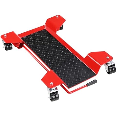 MOTOOS Motorcycle Center Stand 360° Casters Ideal for Garage, Workshop, and Display Rust-Resistant Steel Easy Bike Movement Mover Dolly, Red, Normal Cover