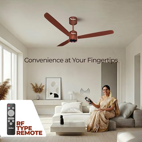 Image of Khaitan Ornate- 1200mm BLDC Ceiling Fan with Remote | 5 Star Rated | Durable & Long-lasting | Energy Saving | 3-Years Warranty | Pack of 1 | Timber Gold
