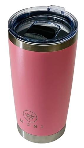 M O N I Rambler Travel Mug, Stainless Steel Vacuum Insulated with Silver Trim, Fits Car Cup Holder 20 oz (591 ml)