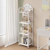 Ornesita 4-Tier Storage Children Bookshelf, Lovely Kids Bookcase, Cute Toy Storage Organizer Book Shelves Units for Bed Room, Living Room, Study and Play room (White)