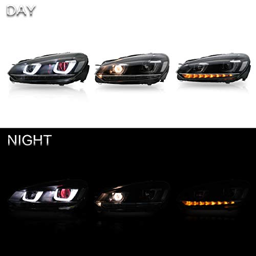 Vland Headlights Assembly Fit For Volkswagen Golf Vw Mk6 2010-2014(Not For Golf 6 Gti&R) W/Drl, Led Front Light With Sequential Turn Signal, Plug-N-Play Headlamp W/Demon Eyes #TOP6