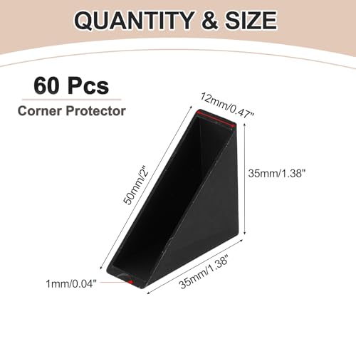 Image of uxcell 60Pcs Triangle Glass Corner Protector, 0.47 x 1.38 Inch Plastic Black Glass Table Corner Protector Transport Corner Guard