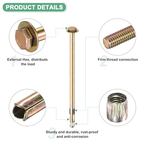 Image of M METERXITY 20-Pack Hex Expansion Bolt, M8x200mm Colored Galvanized Iron-Carbon Steel External Hex Expansion Bolts, Anti-Corrosion Metal Bolt for Concrete /Dry Brick /Block Walls