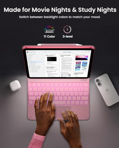 Image of typecase Edge Keyboard Case for iPad 11th Gen A16 (2025) & 10th Gen 10.9 inch (2022) - Multi-Touch Trackpad, 11-Color Backlit Magic-Style Keyboard - Floating Magnetic Stand, Pencil Holder - Light Pink